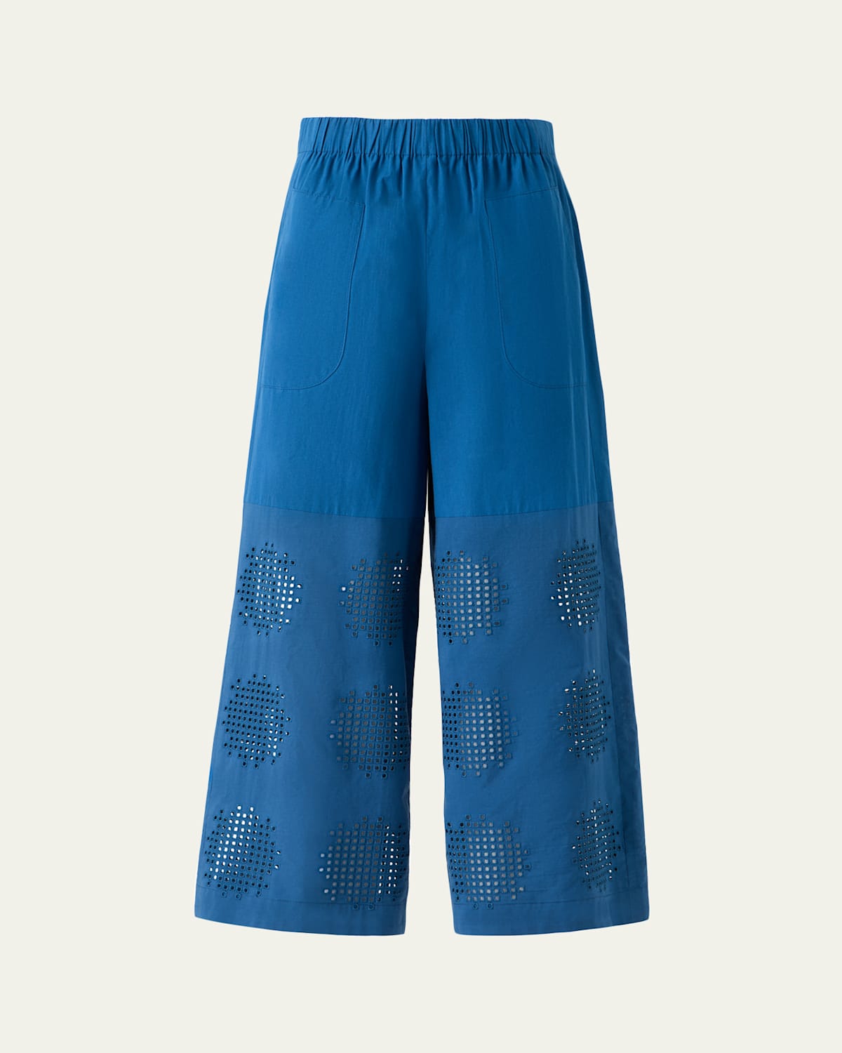 Akris Punto Frey Eyelet Cotton Poplin Wide-leg Crop Pants In Blue