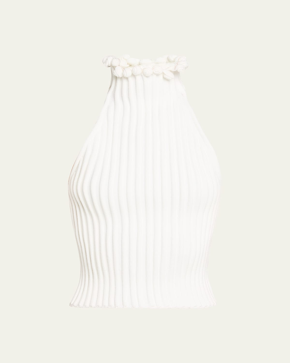 Alaïa Ribbed Knit Curled Trim Halter Top In Neutral