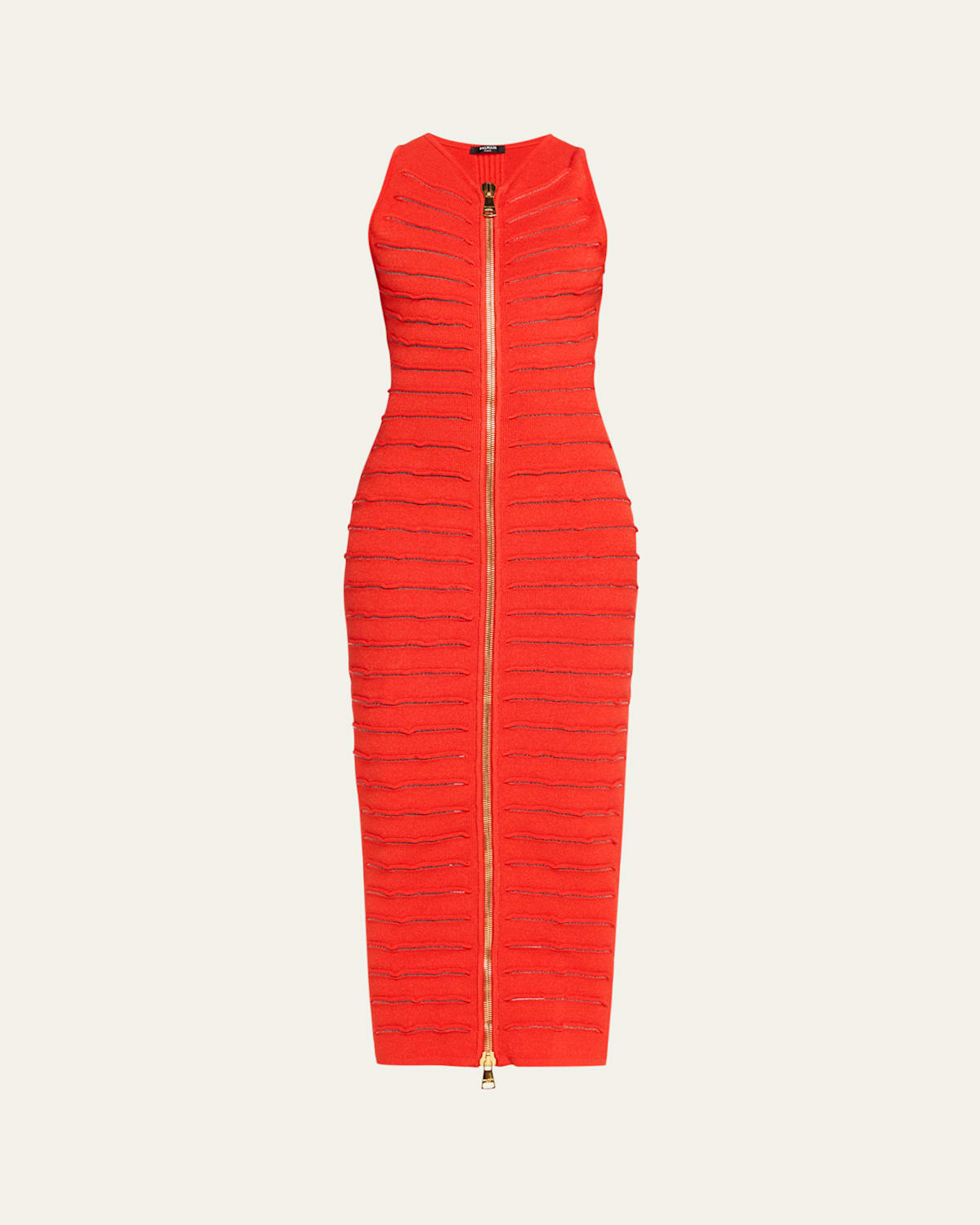 Balmain Sleeveless Cutout Zip Halter Maxi Dress In Red