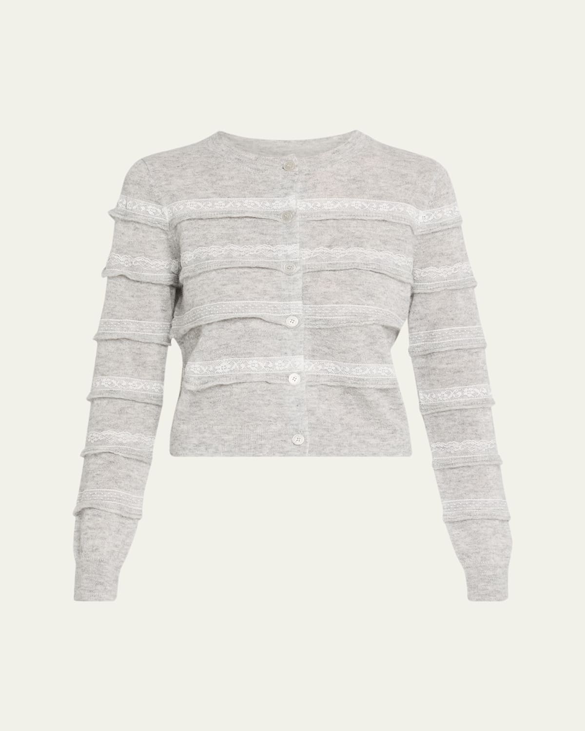 Loveshackfancy Claralise Alpaca-blend Lace Stripe Cardigan In Gray