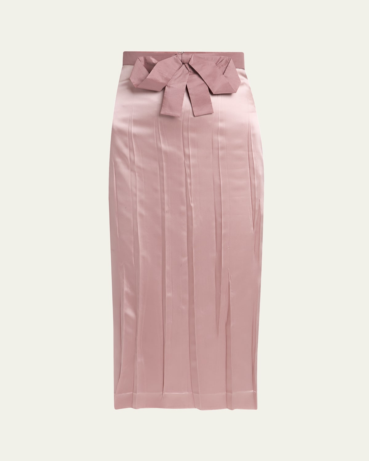 Valentino Bow Pleated Satin Midi Skirt In Gold