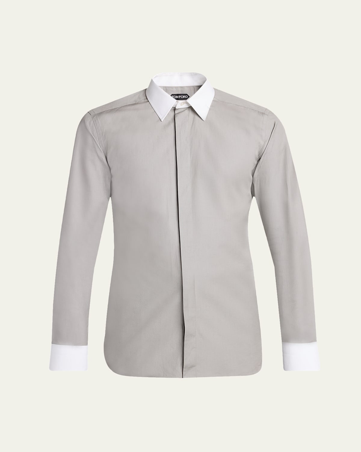 Tom Ford Men's Poplin Contrast-trim Sport Shirt In Gray