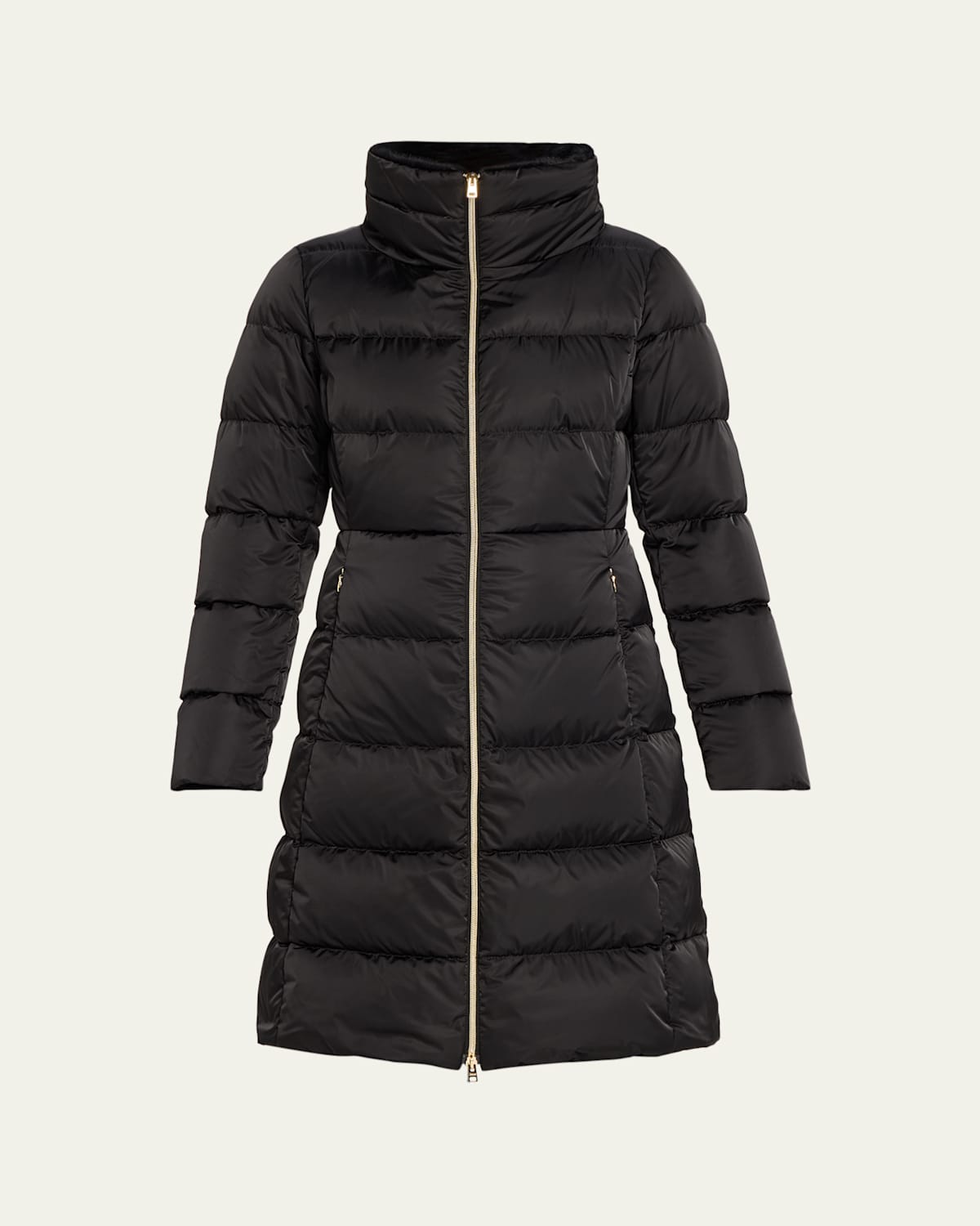 Herno Ultralight Nylon A-shape Down Jacket With Alternative Fur In Black