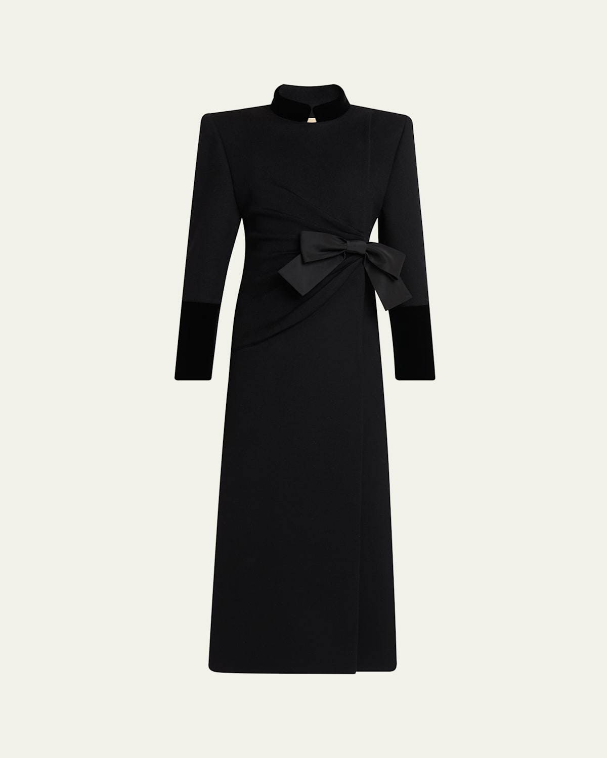 Valentino Velvet Bow Double-breasted Wool-cashmere Long Coat In Black