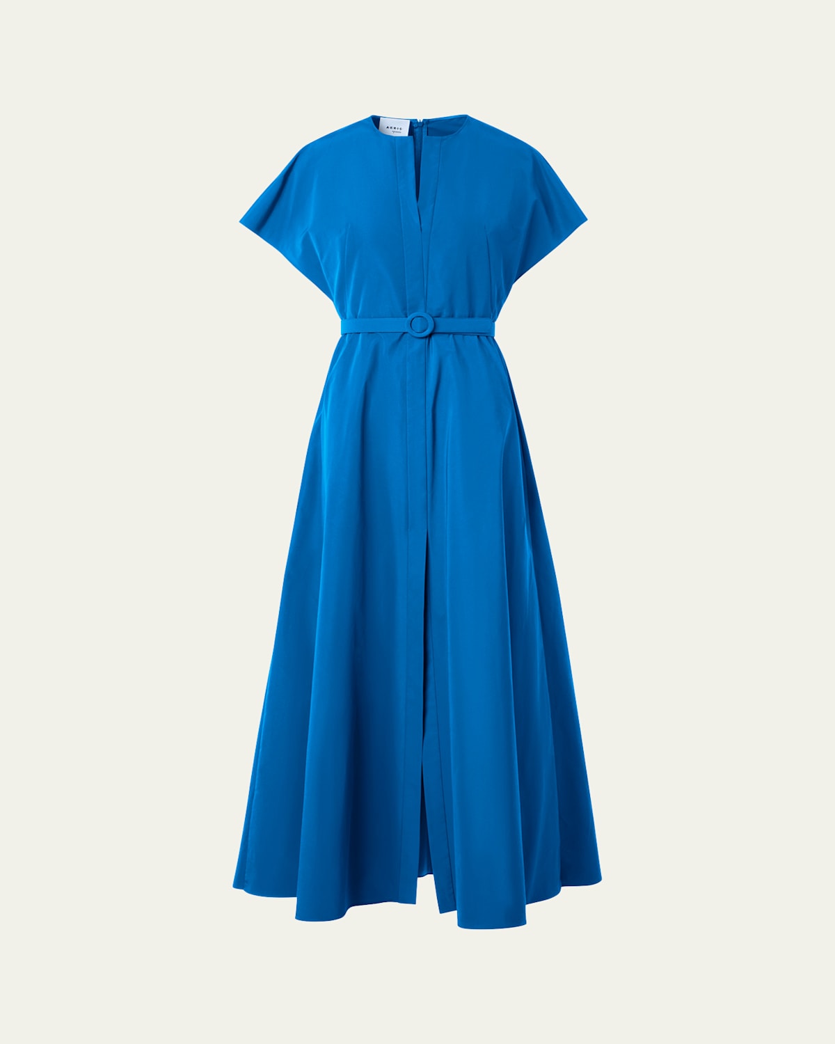 Akris Punto Short-sleeve Belted Techno Midi Dress In Blue