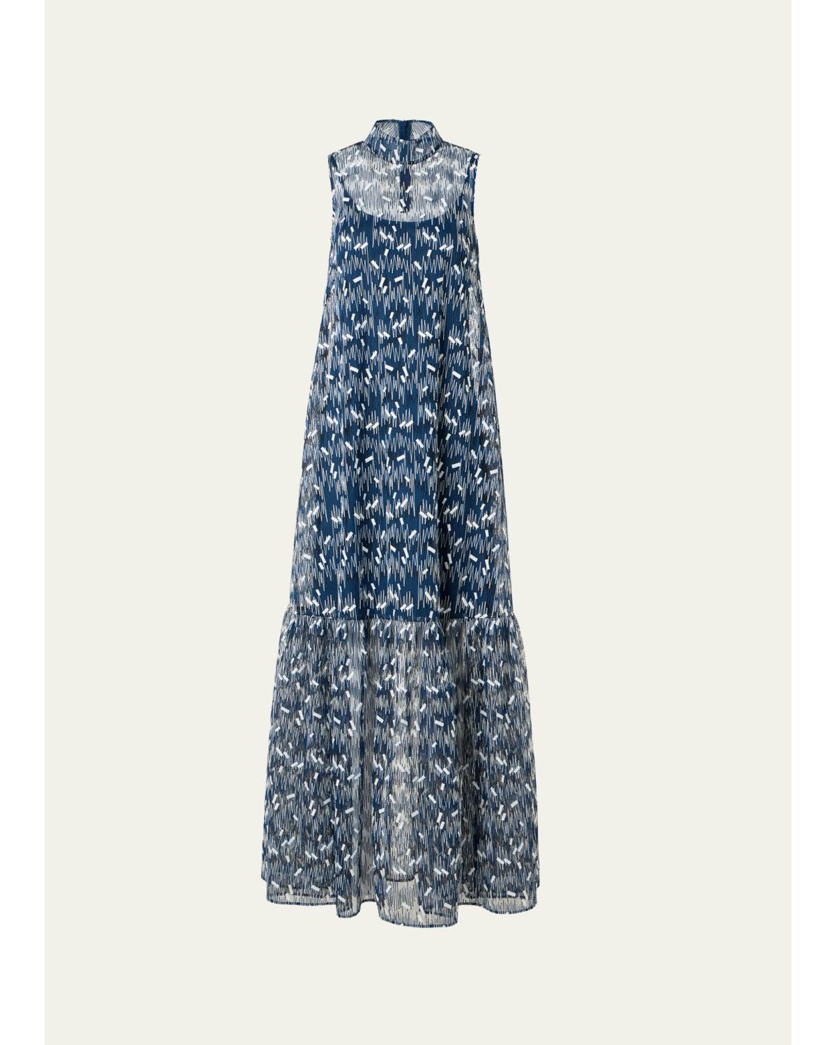Scribble Embroidered Tulle Sleeveless Maxi Dress