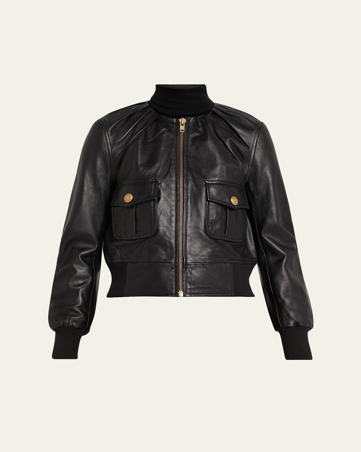 R13 Pleated-neck Leather Jacket In Black