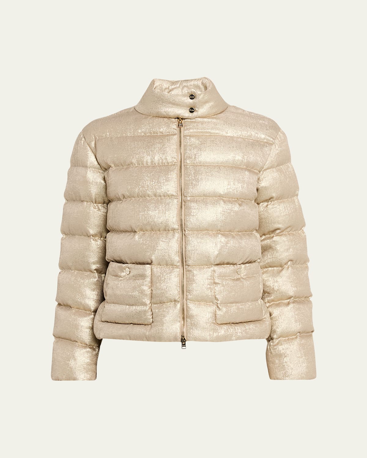 Herno Metallic Short Down Puffer Jacket In Gold