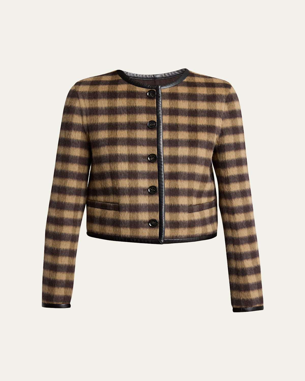 Proenza Schouler Helene Leather-trimmed Checked Brushed Woven Jacket In Brown