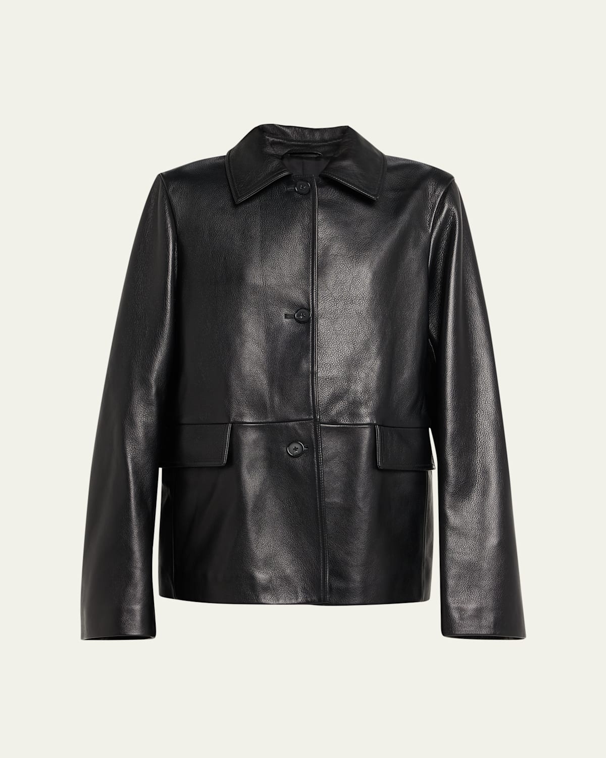 Totême Grained Leather Jacket In Black