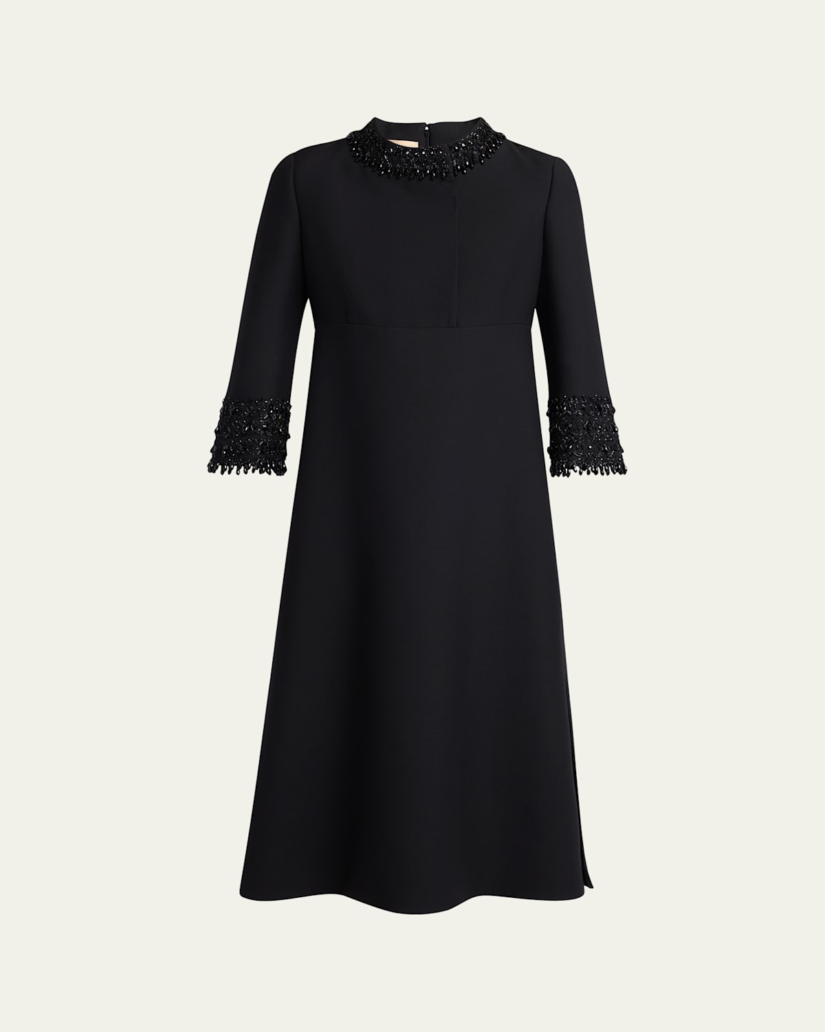 Valentino Embroidered Wool-blend Midi Dress In Black