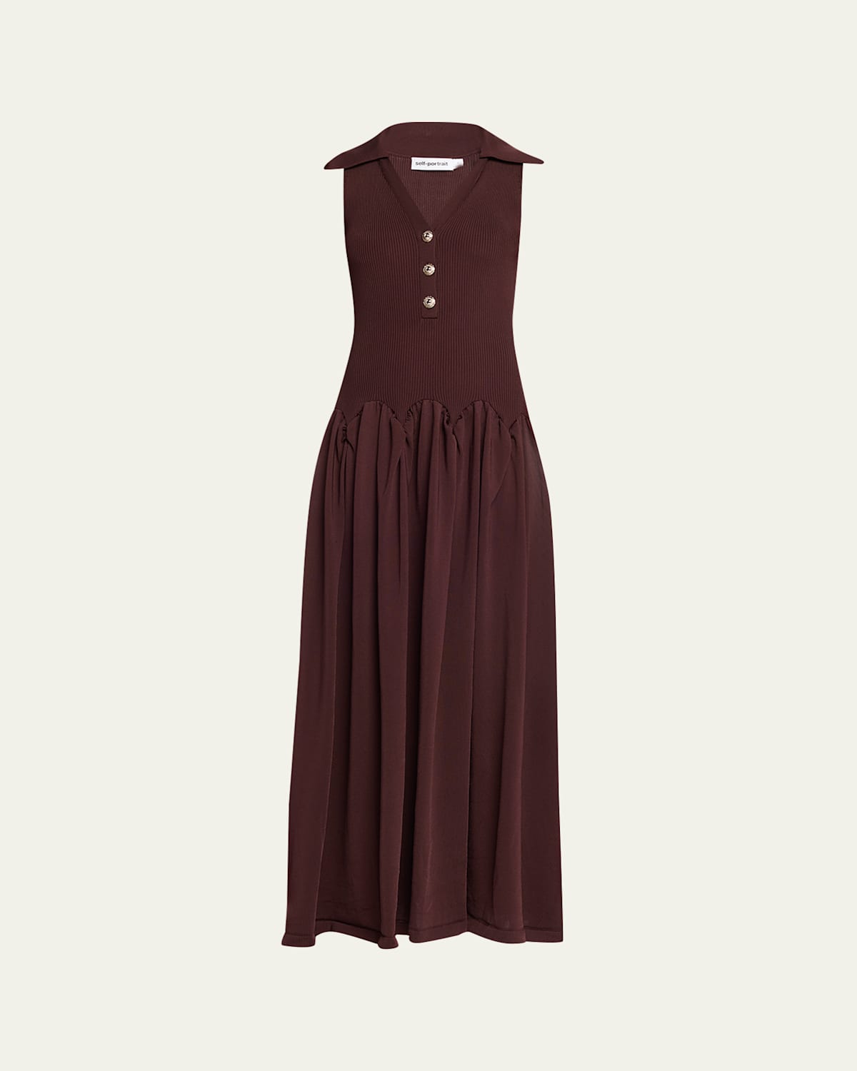 Self-portrait Embellished Ribbed-knit And Poplin Maxi Dress In Brown