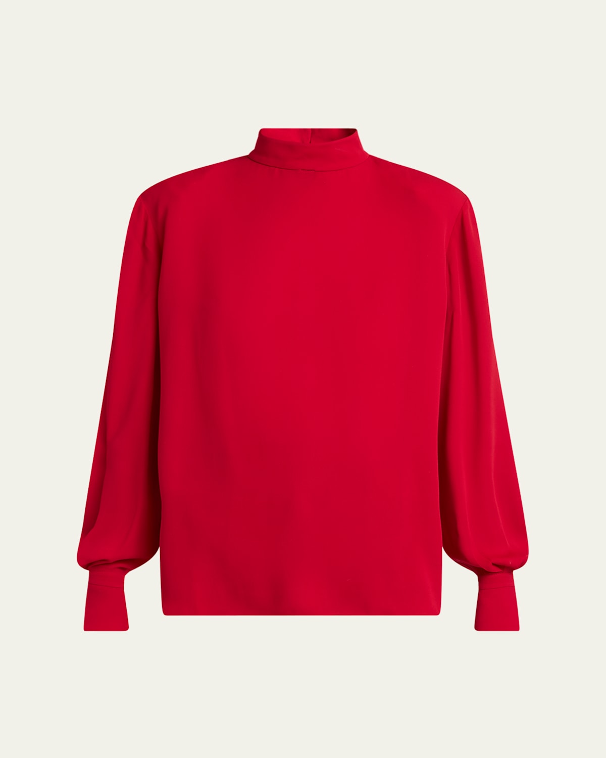 Valentino Mock-neck Silk Long-sleeve Top In Red