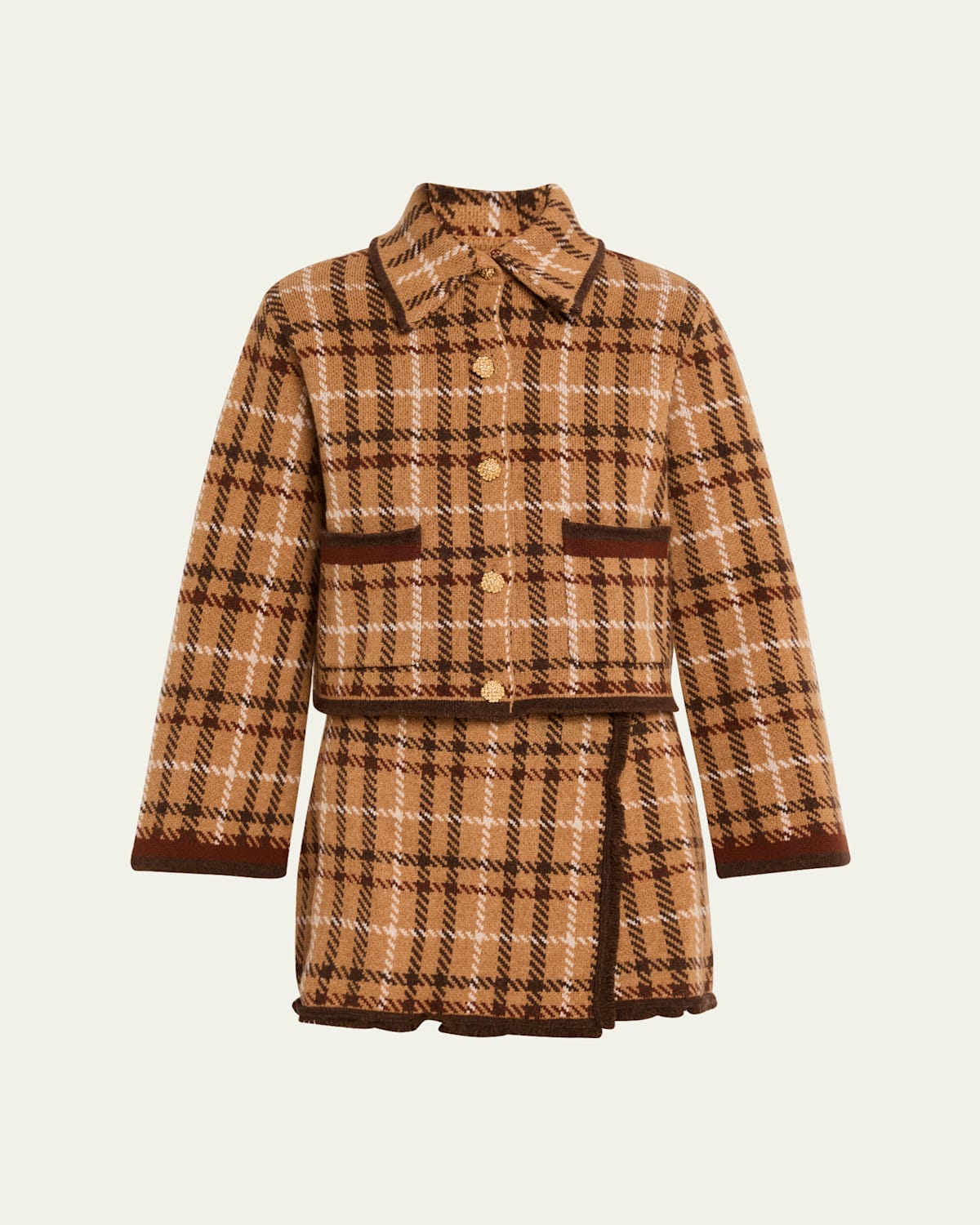 Cara Cara Delilah Plaid Merino Cardigan In Brown