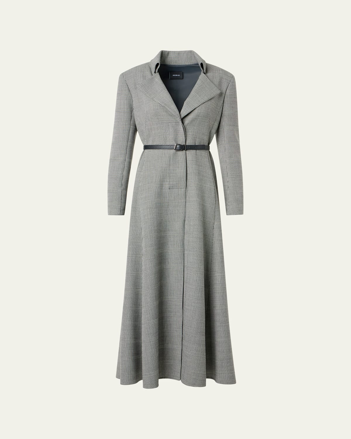 Akris Prince Of Wales Belted Ankle Shirtdress In Blue