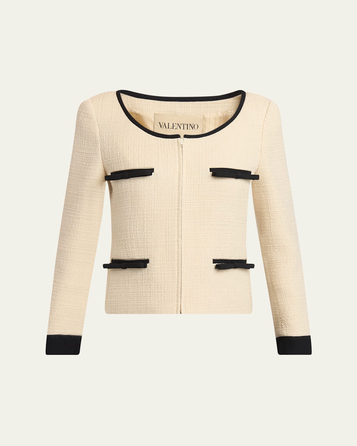 Valentino Bow Tweed Tailored Zip Jacket In Multi
