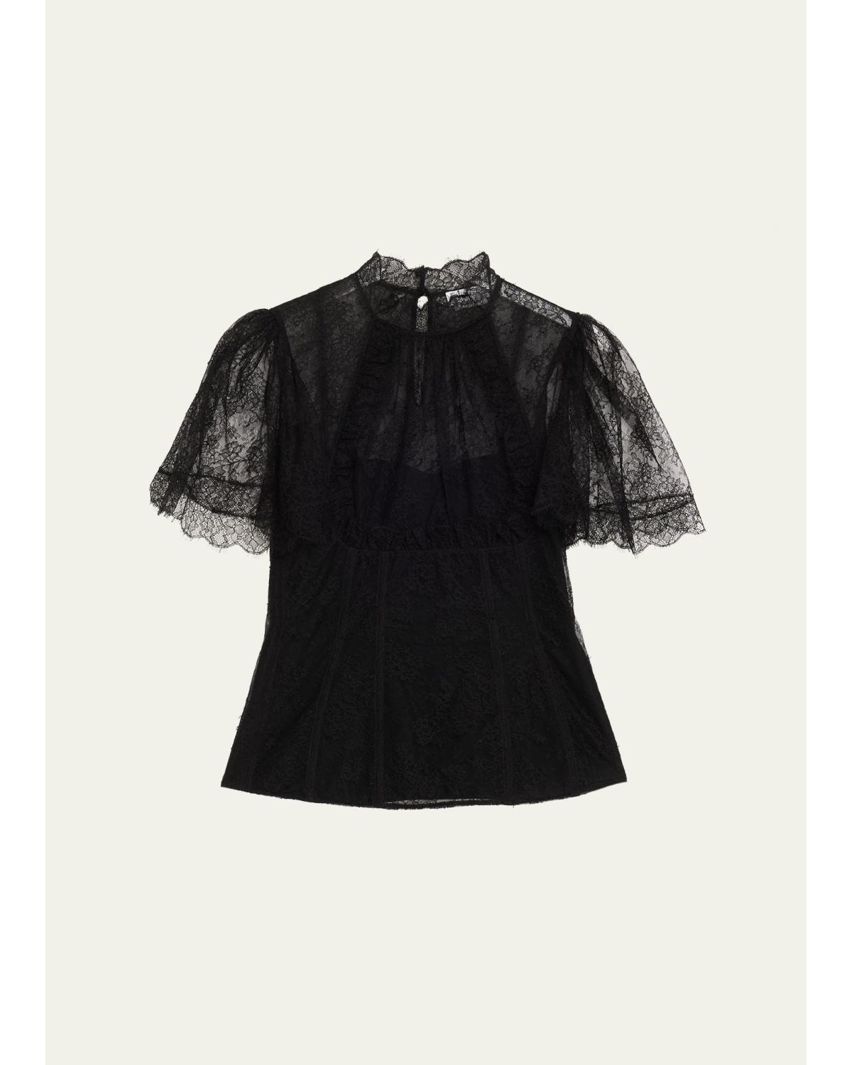 Floral Lace Short-Sleeve Bustier Top