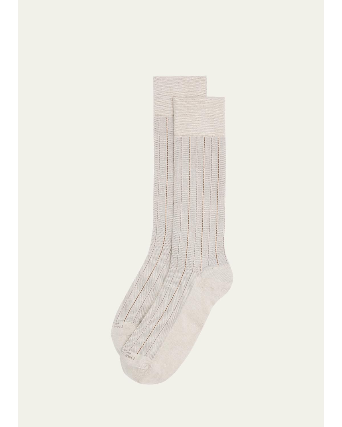 Marcoliani Men's Elegance Pique Crew Socks In Gray