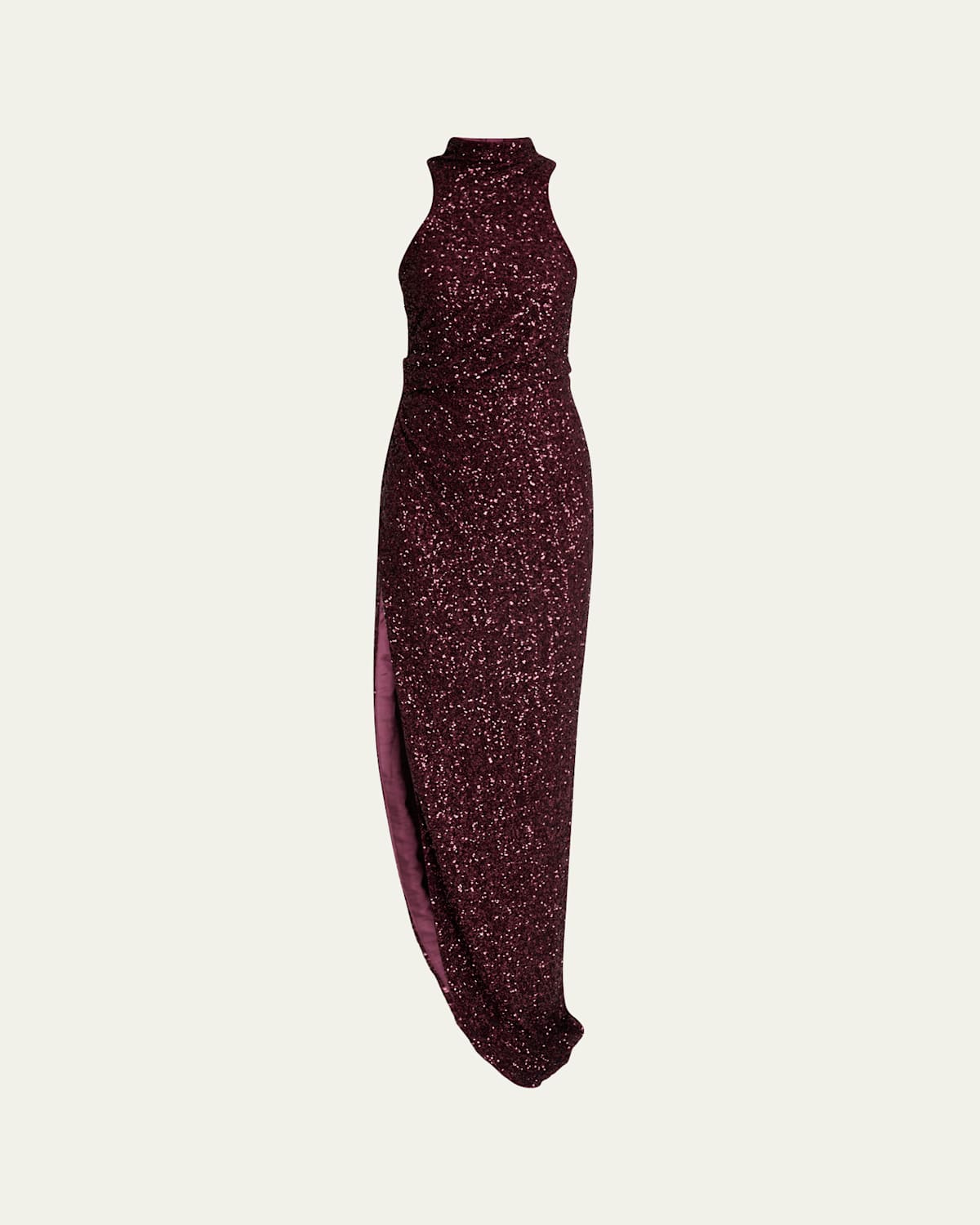 Balmain Women High-neck Sequin Dress In Brown