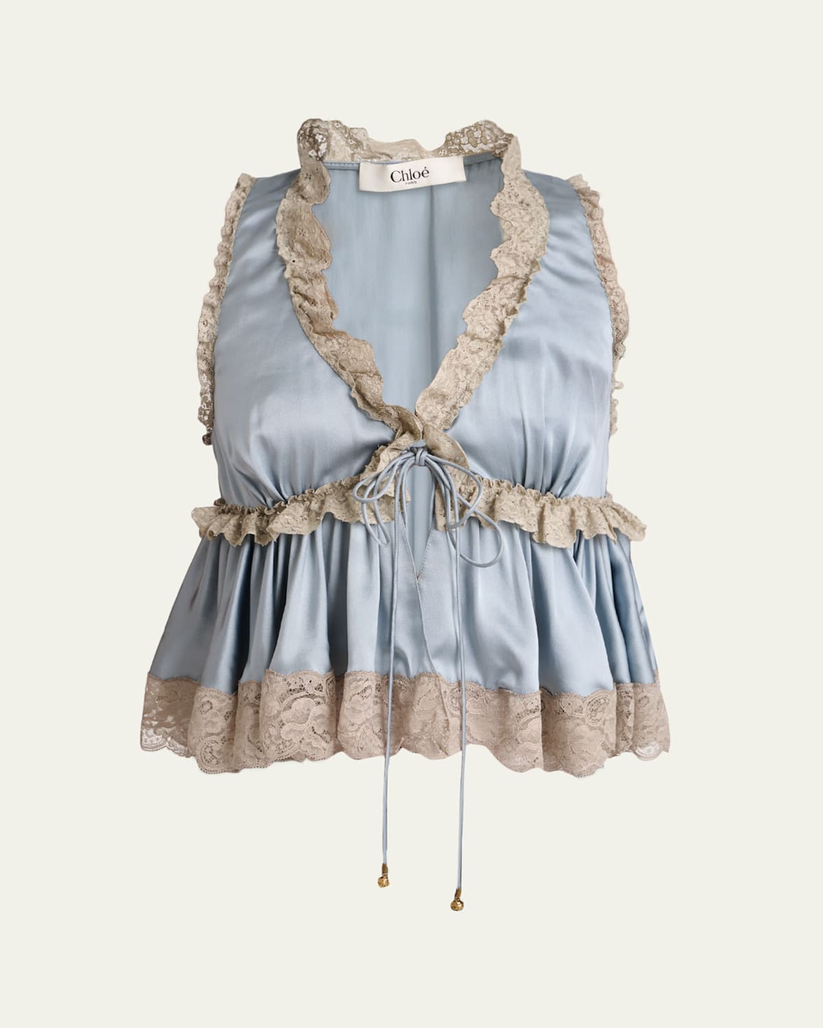 Chloé V-neck Sleeveless Satin Babydoll Top