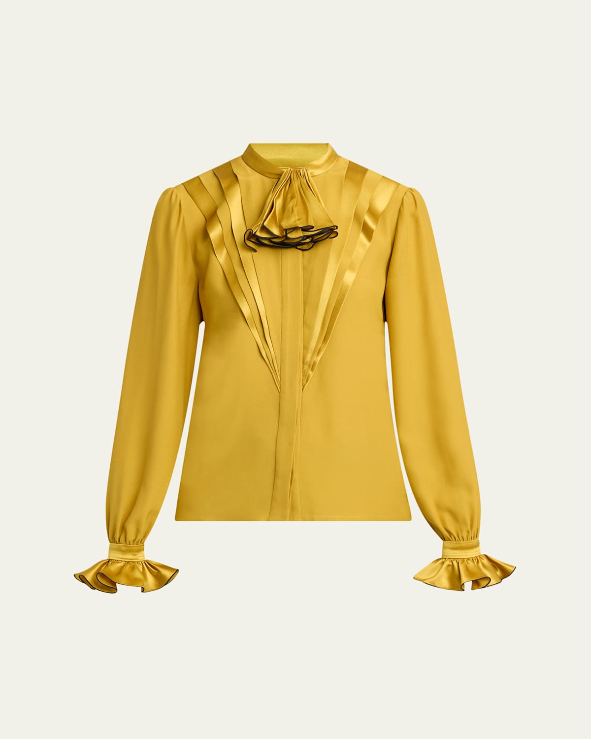 Valentino Ruffle Pleated Silk Blouse In Yellow