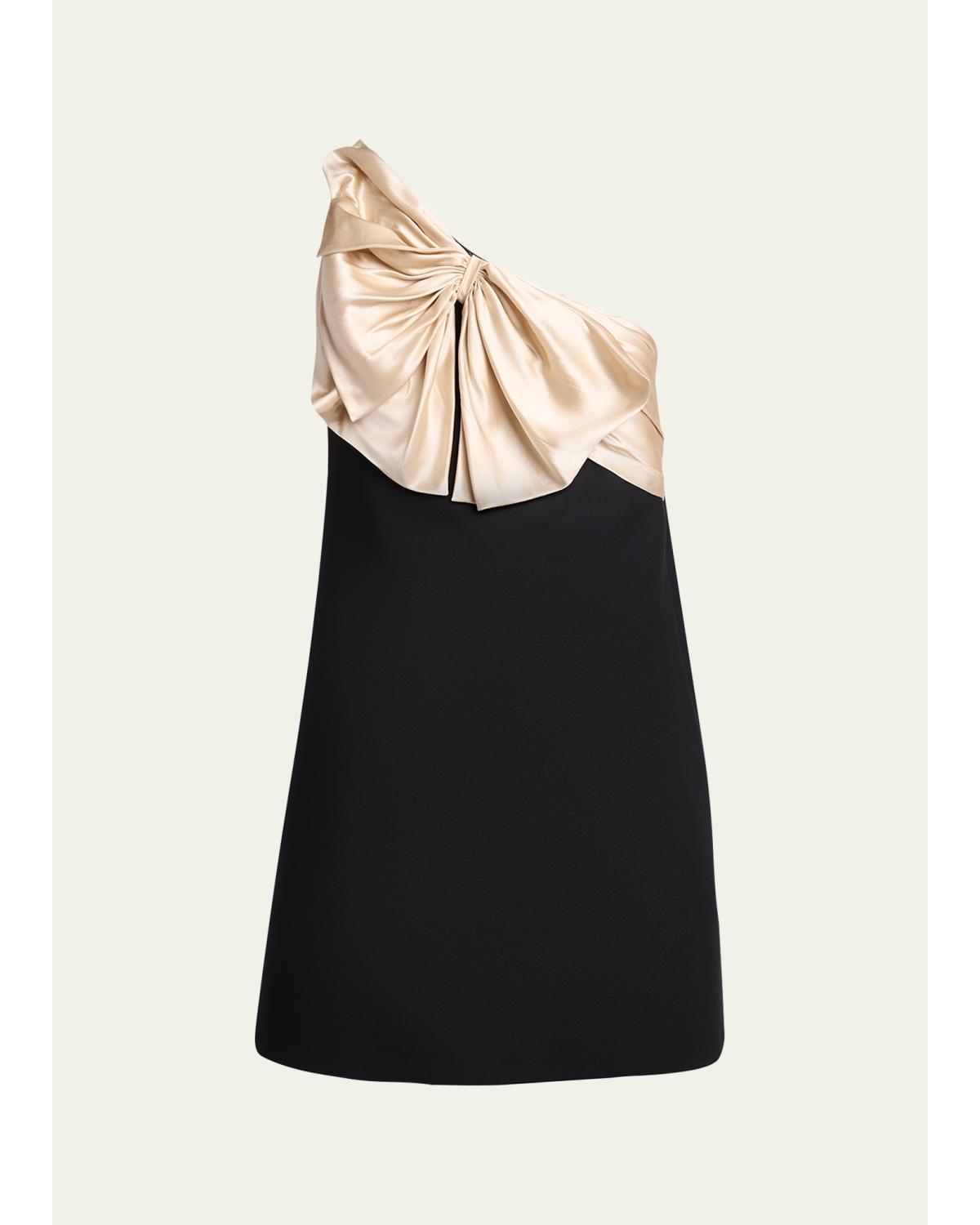 Satin Bow One-Shoulder Mini Dress