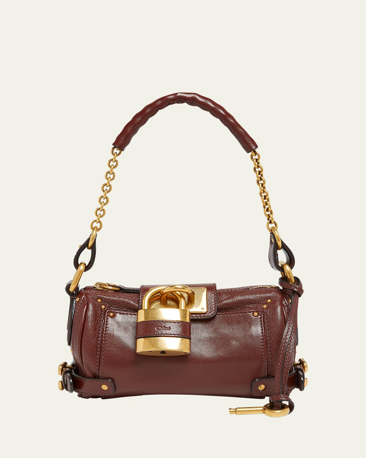 Chloé Paddington Rounded Padlock Shoulder Bag In Leather In Brown