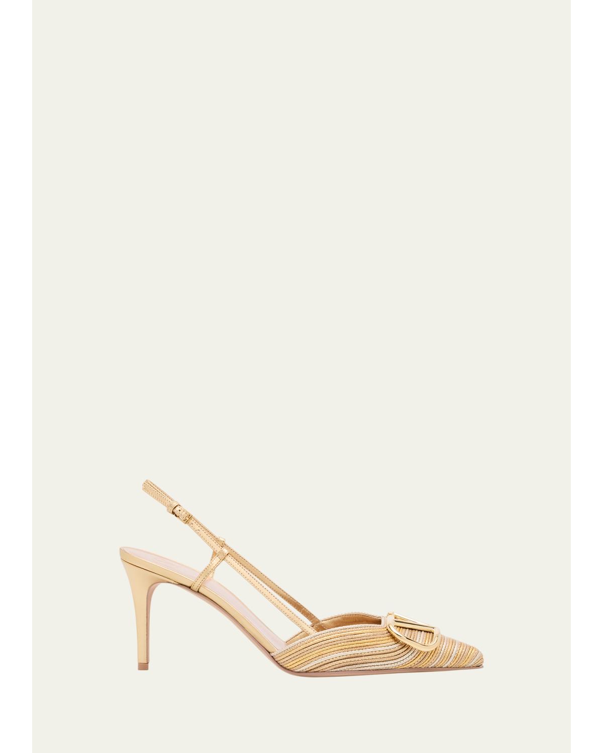 80mm VLogo Signature Metallic Slingback Pumps with Cornely Embroidery