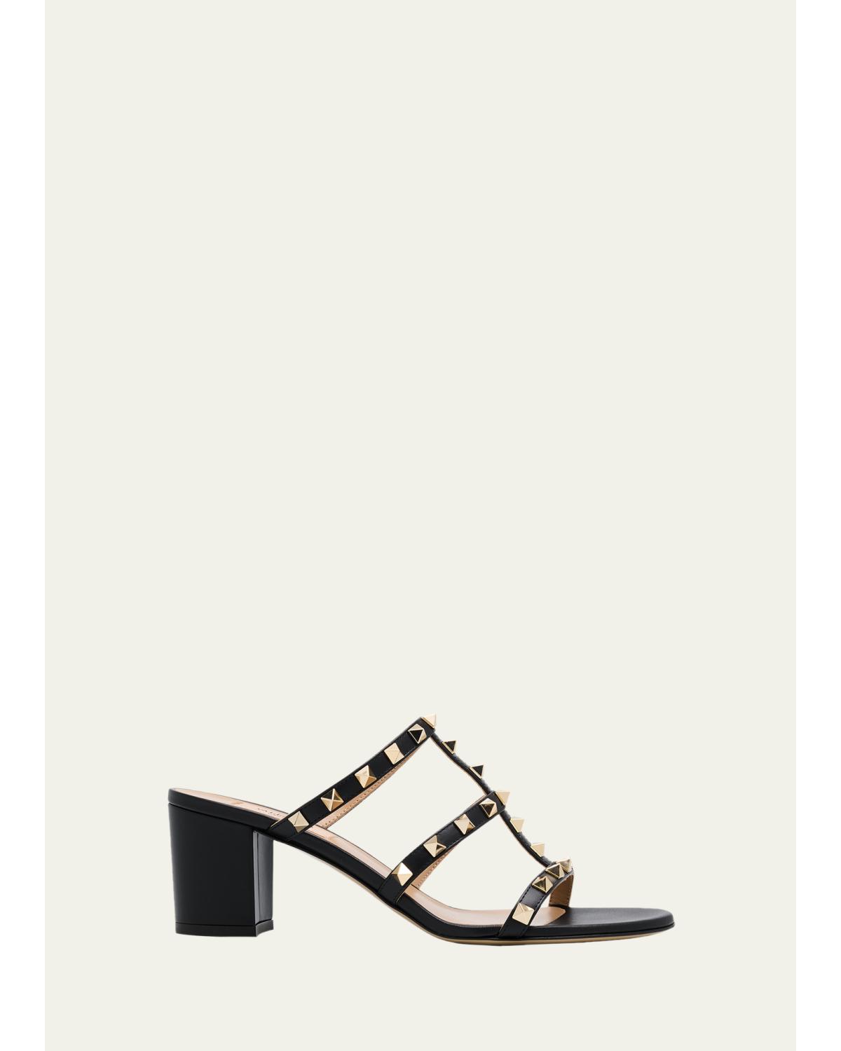 60mm Rockstud Caged Block-Heel Slide Sandals