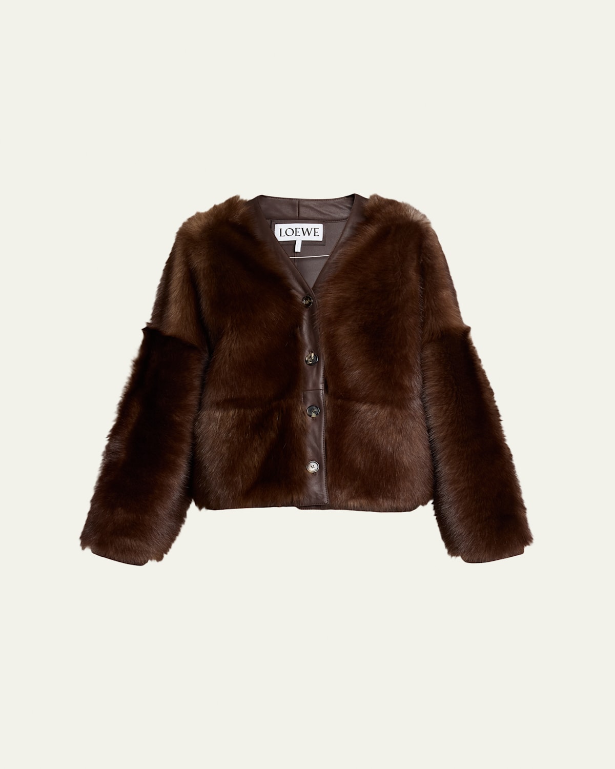 Loewe Lamb Shearling V-neck Cardigan In Brown