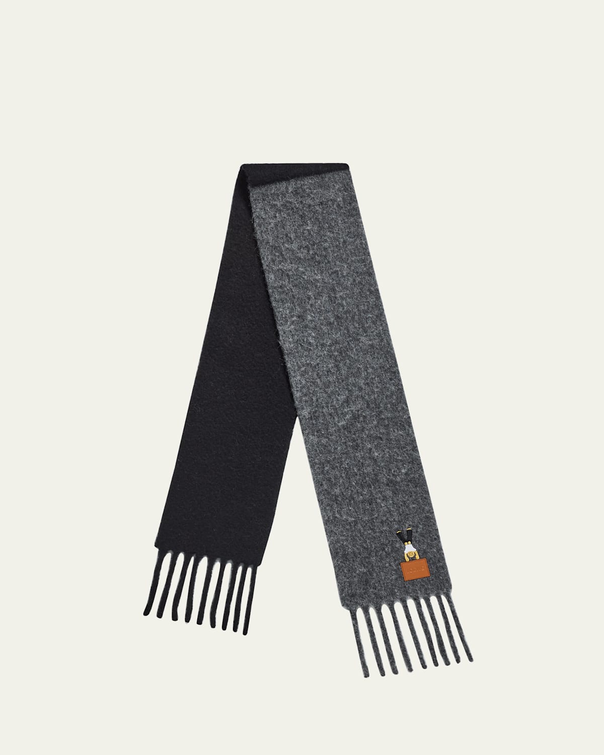 Loewe Embroidered Two-tone Wool Scarf In Gray