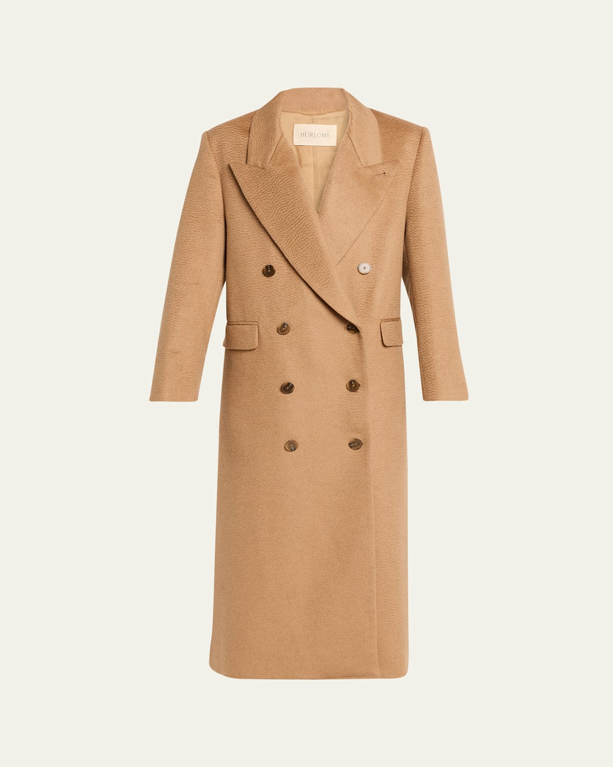 Heirlome Lilli Brushed Camel Double-breasted Long Coat In Brown