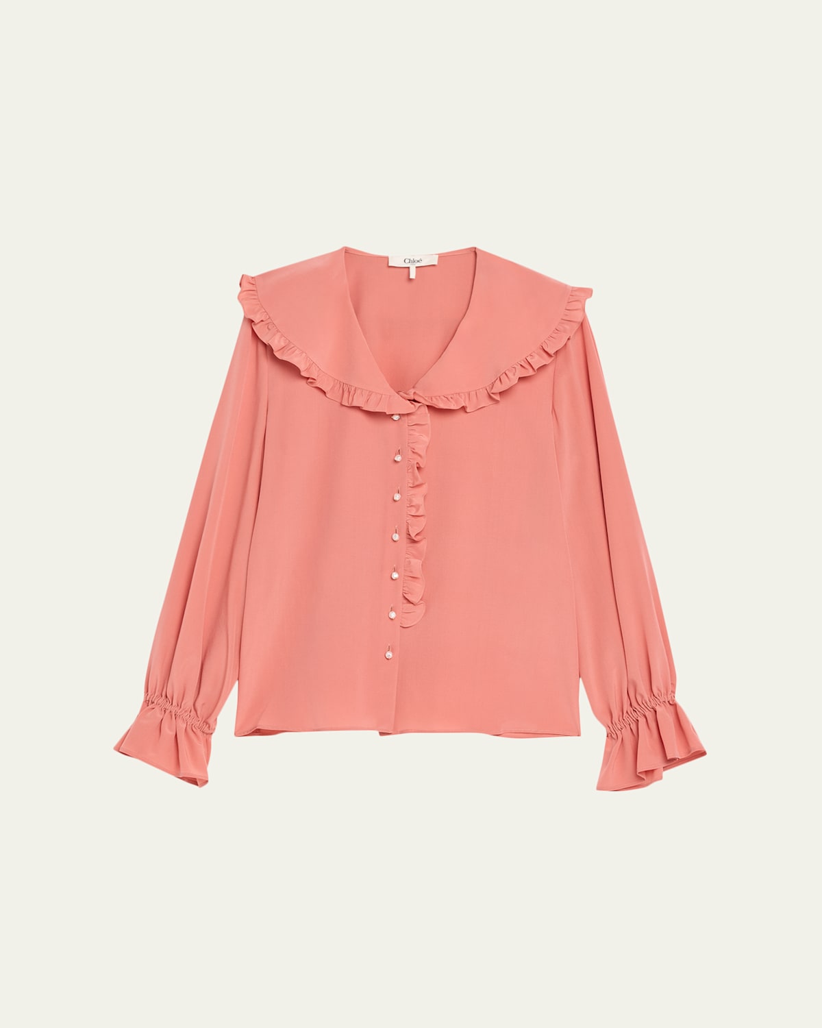 Chloé Bertha-collar Ruffle Button-down Silk Blouse