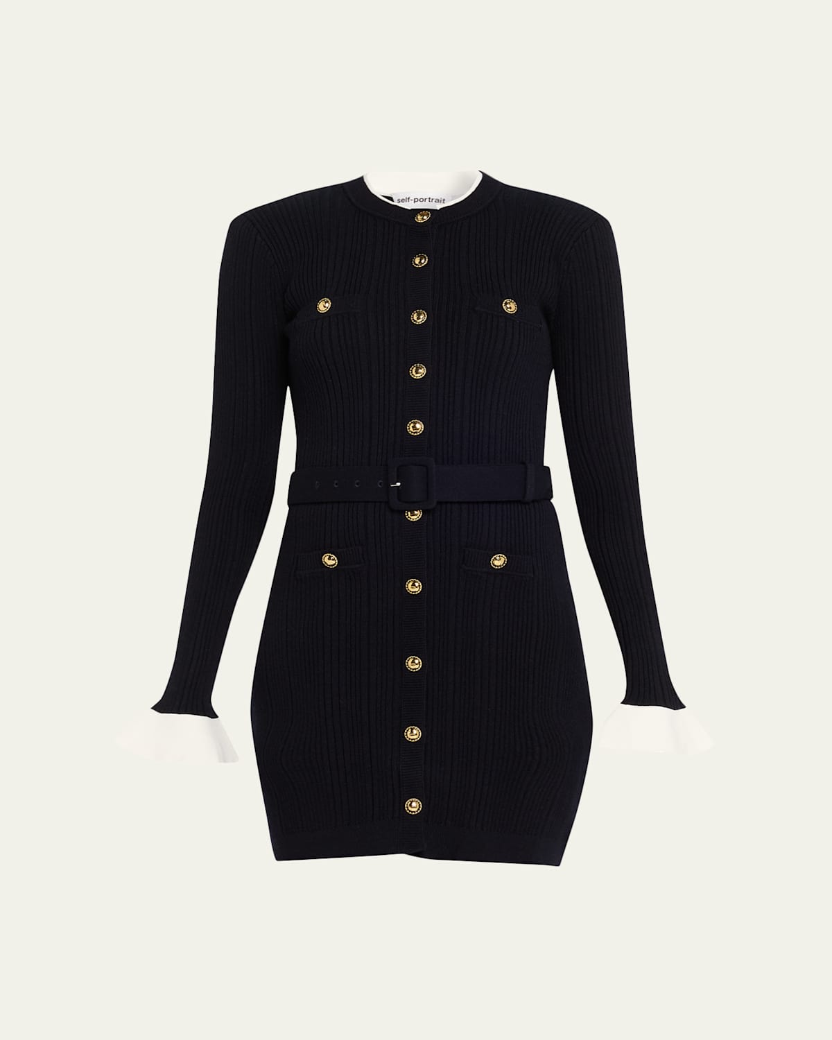 Self-portrait Viscose Knit Mini Dress In Blue