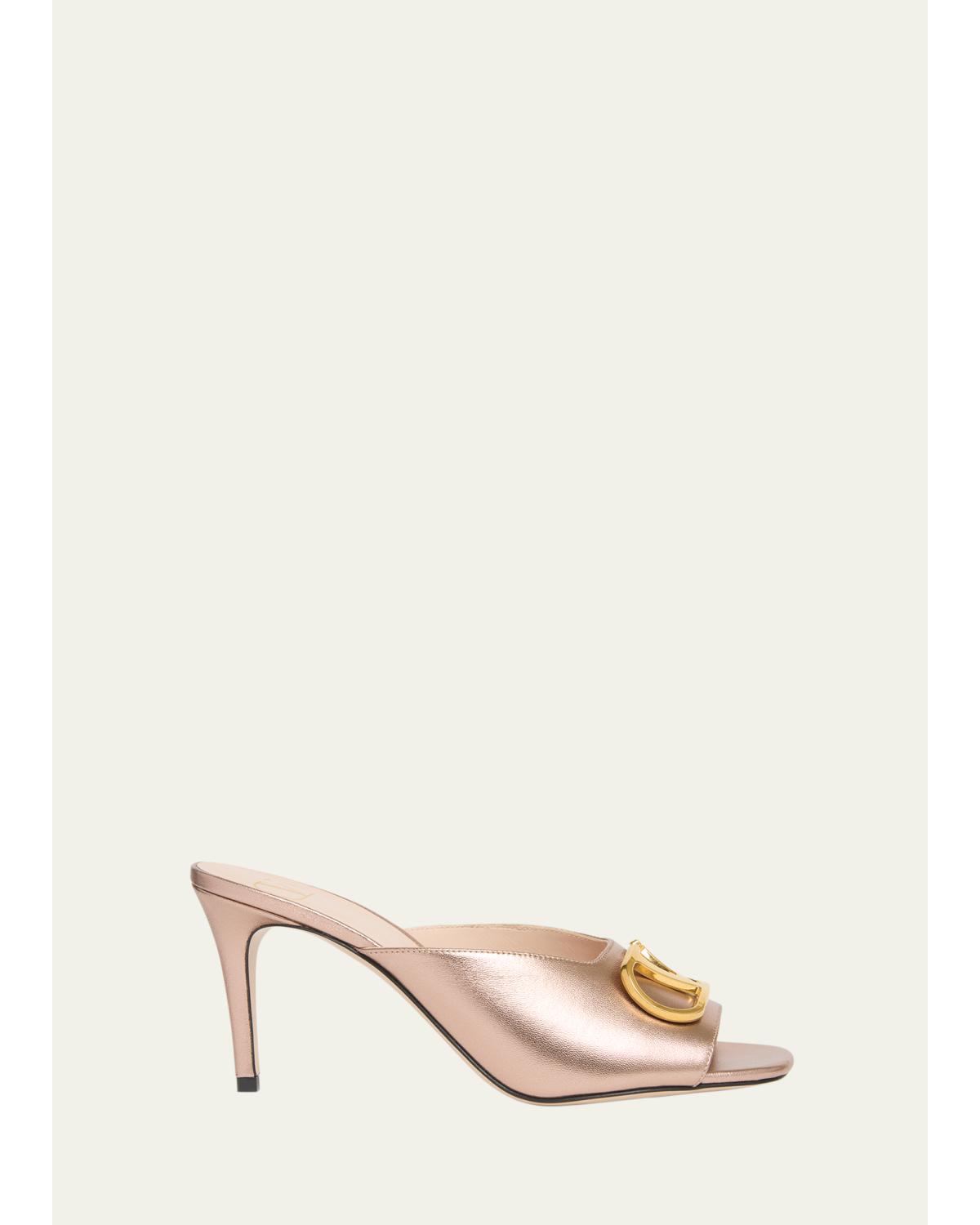 80mm VLogo Signature Metallic Leather Mule Pumps