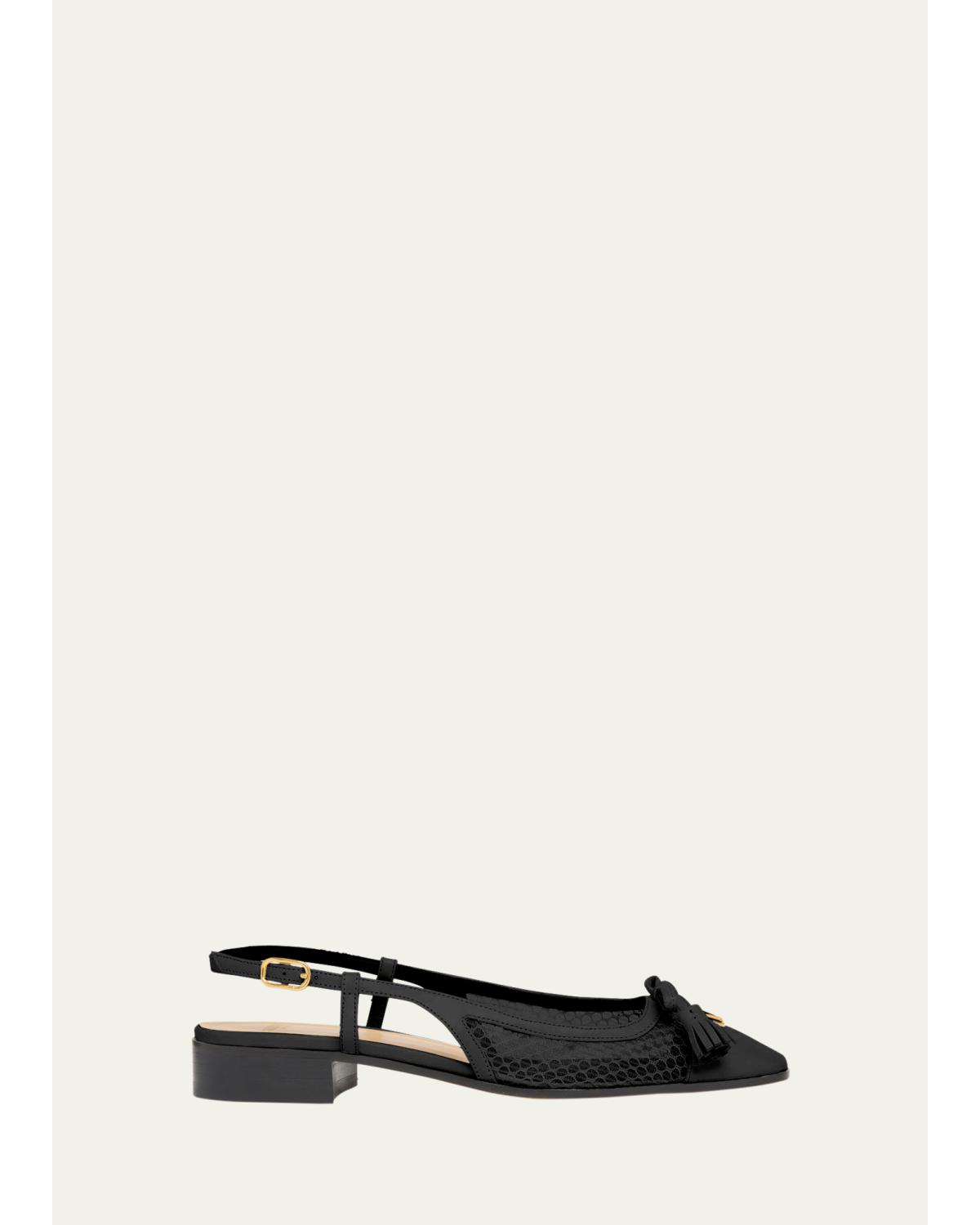 25mm VLogo Signature Valet Mesh and Leather Ballerina Flats