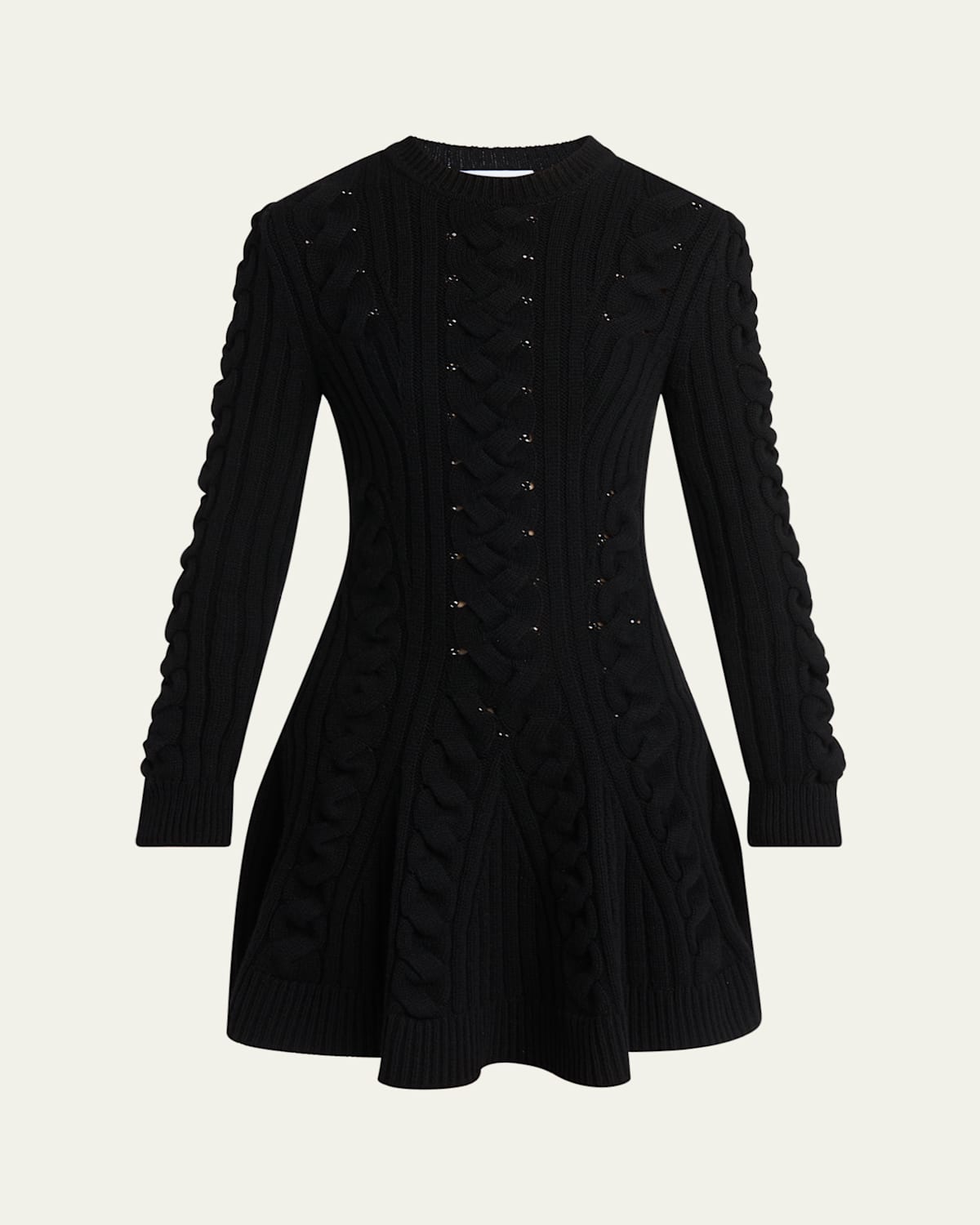 Alexander Mcqueen Cable-knit Wool Cashmere Mini Dress In Black