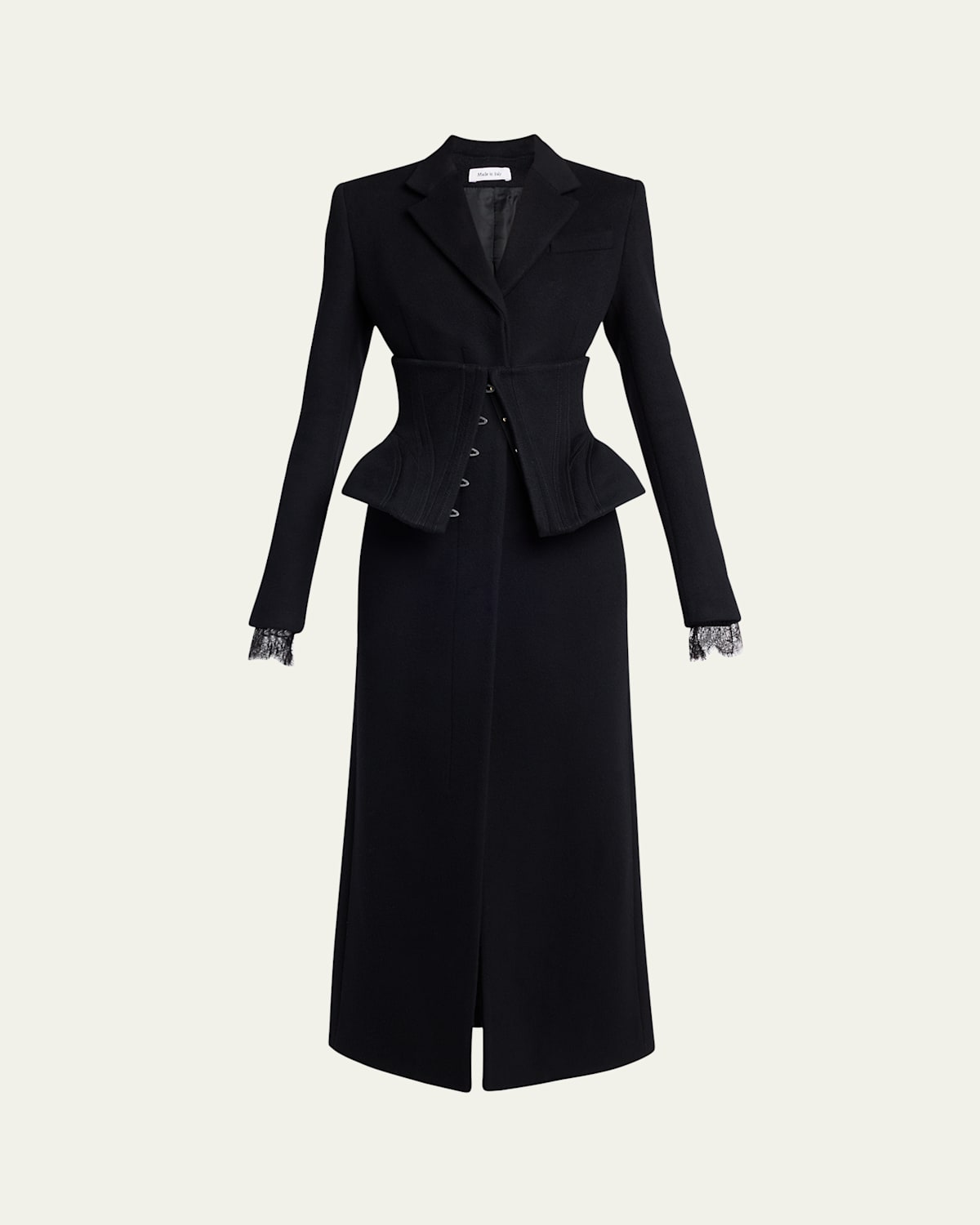 Alexander Mcqueen Long Corset Wool-cashmere Coat In Black