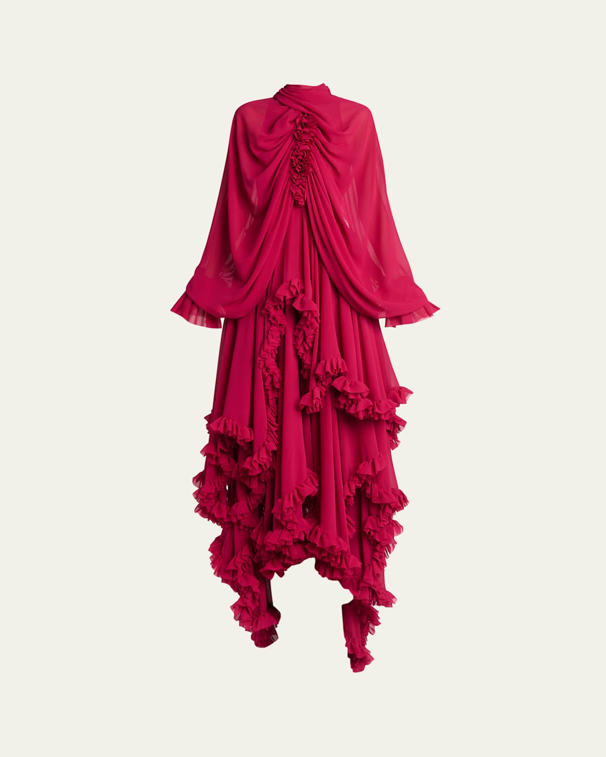 Alexander Mcqueen Draped Open-back Ruffle Cape Gown In Purple
