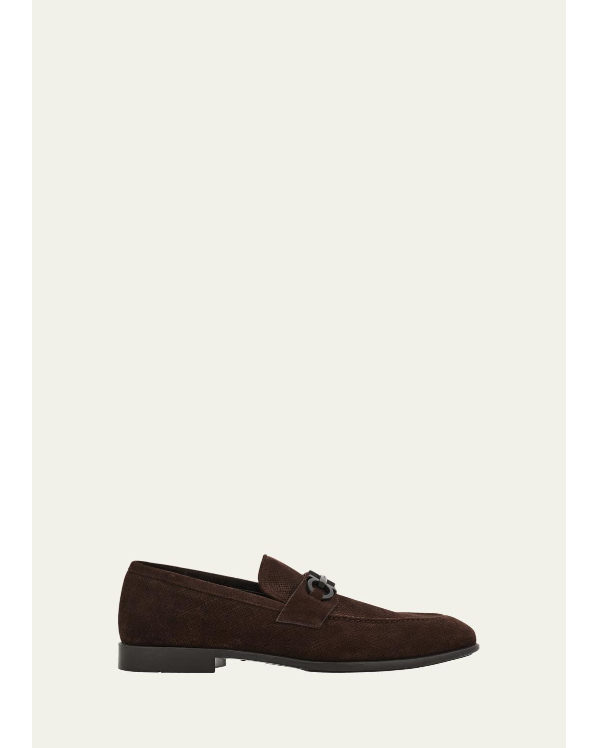 Men'S Foster Textured Suede Gancini Bit Loafers