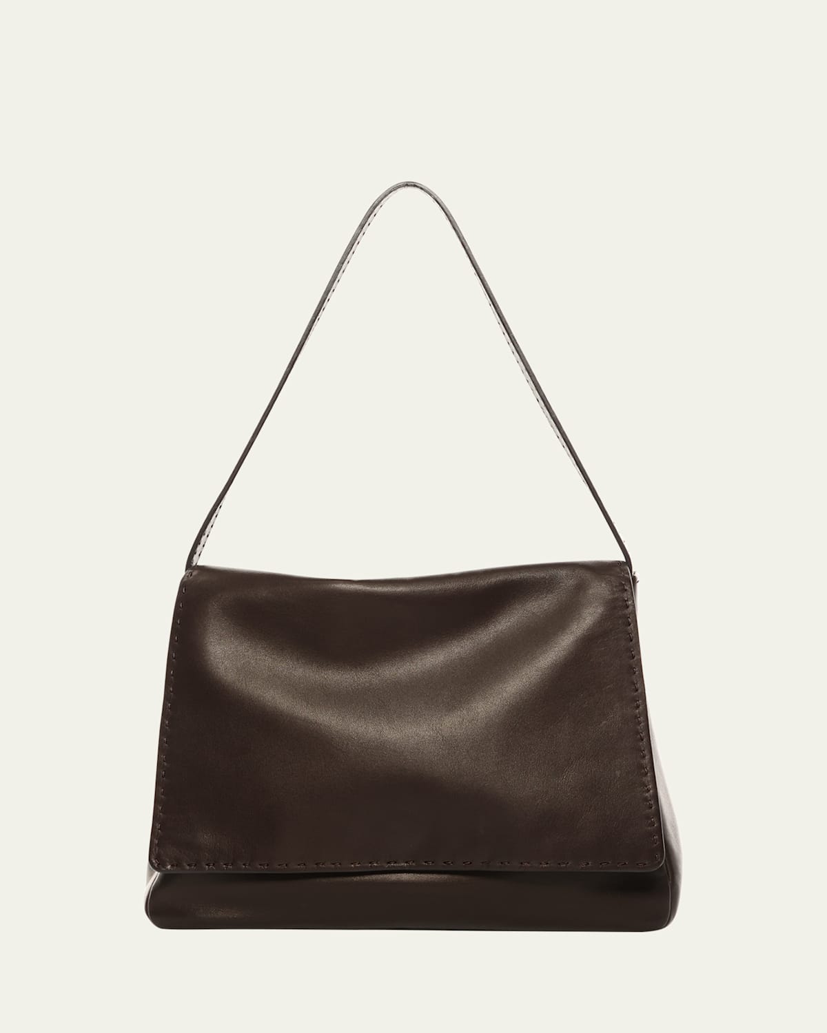 The Row Nuance Pick Stitch Hobo Bag In Leather In Brown