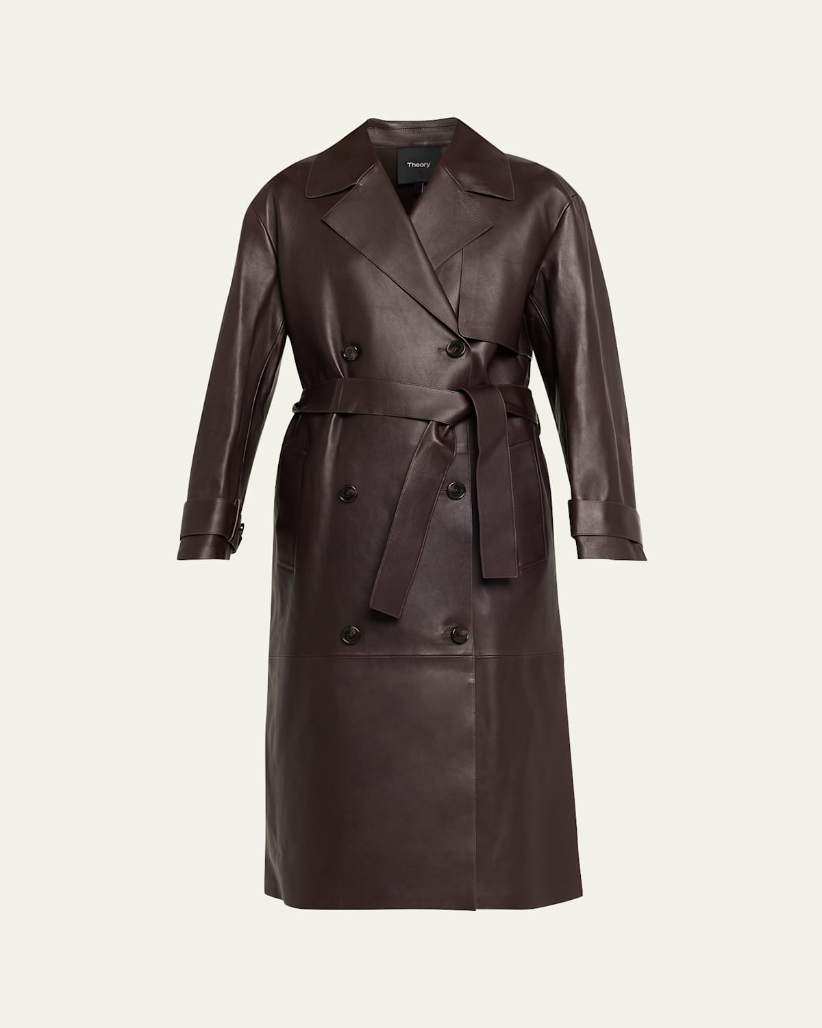 Theory Oversized Leather Trench Coat In Brown