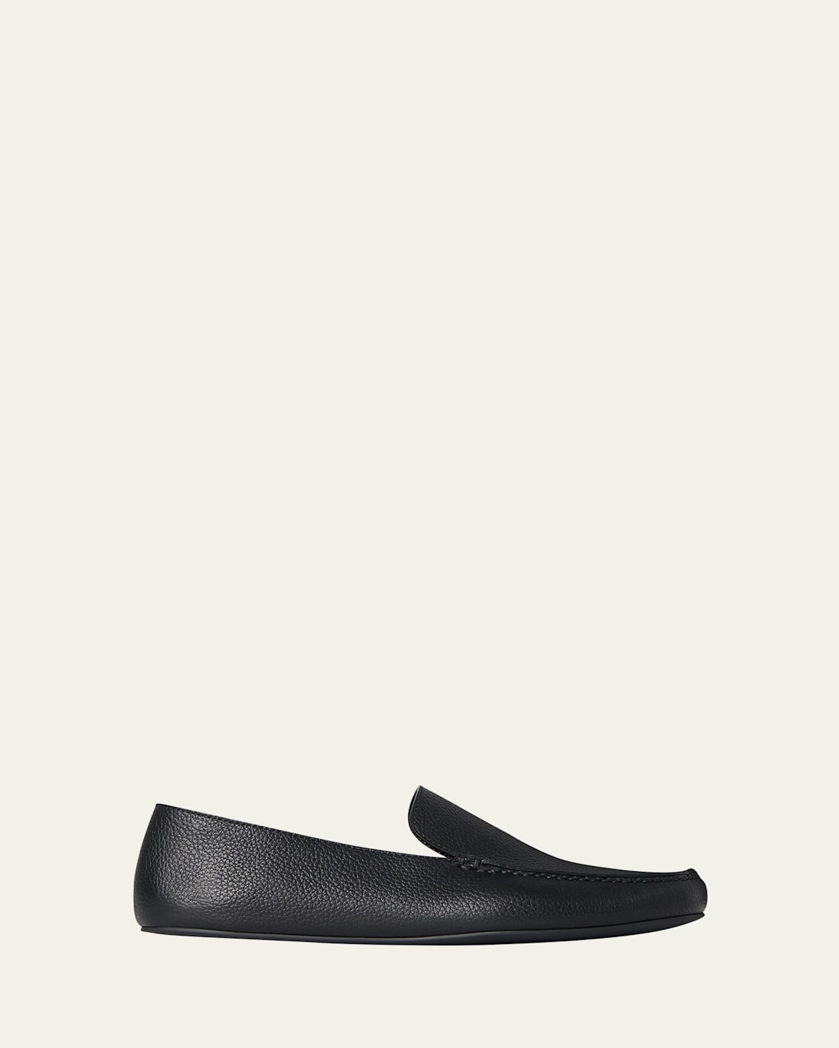 The Row Leo Grained Leather Slippers In Black