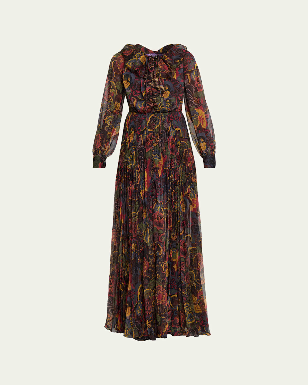 Ralph Lauren Catia Paisley Ruffle Long-sleeve Maxi Dress In Multi