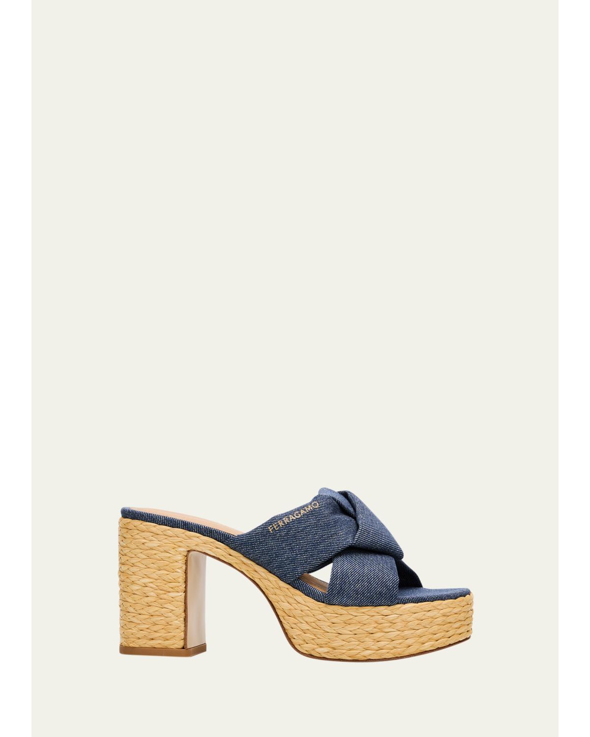 85Mm Douglas Platform Denim Mule Sandals