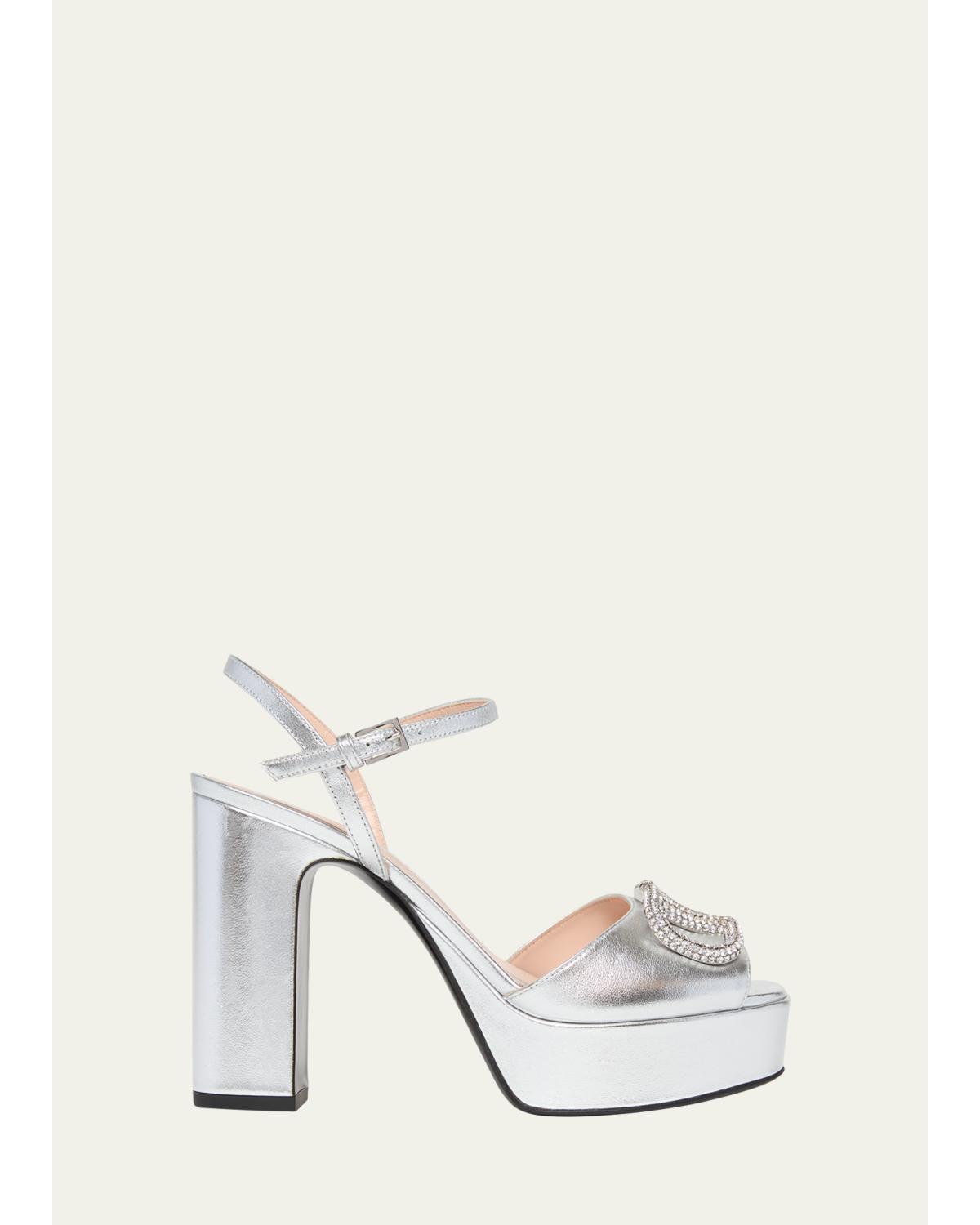 115Mm Vlogo Signature Metallic Leather Platform Sandals