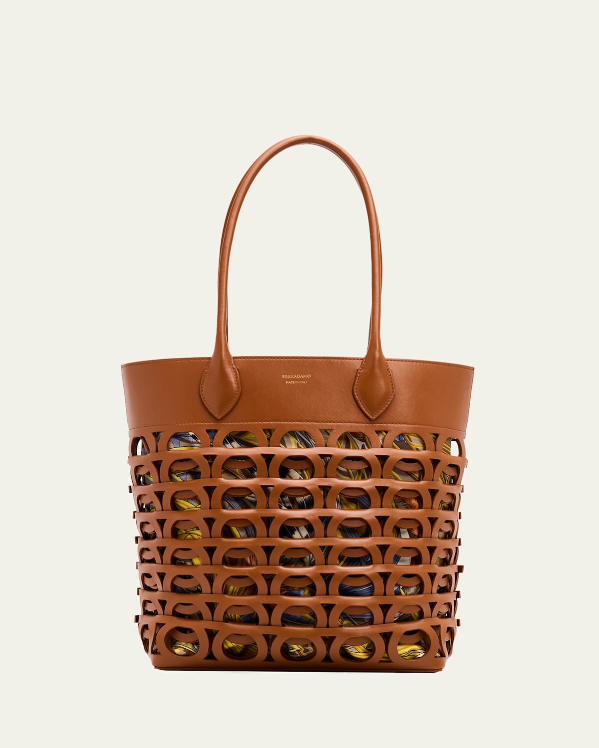 Ferragamo Medium Gancini Leather Outline Tote Bag In Brown