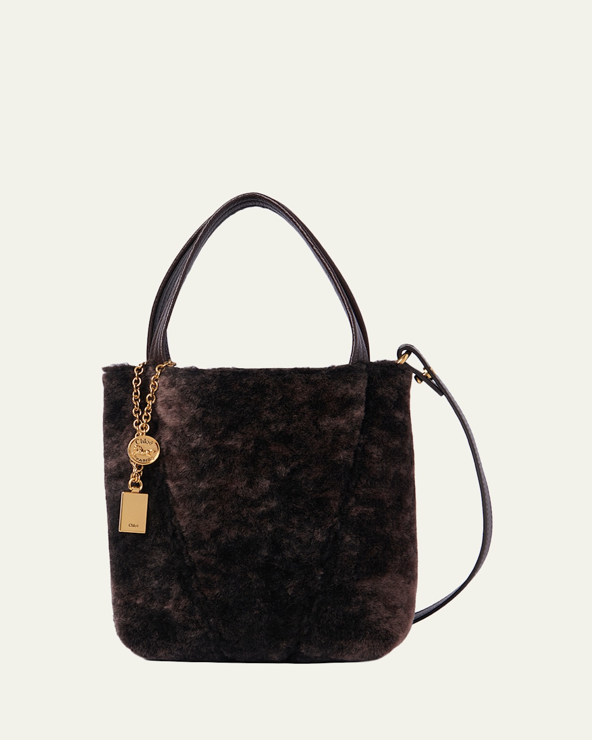 Chloé Spin Mini Shearling Tote Bag In Brown