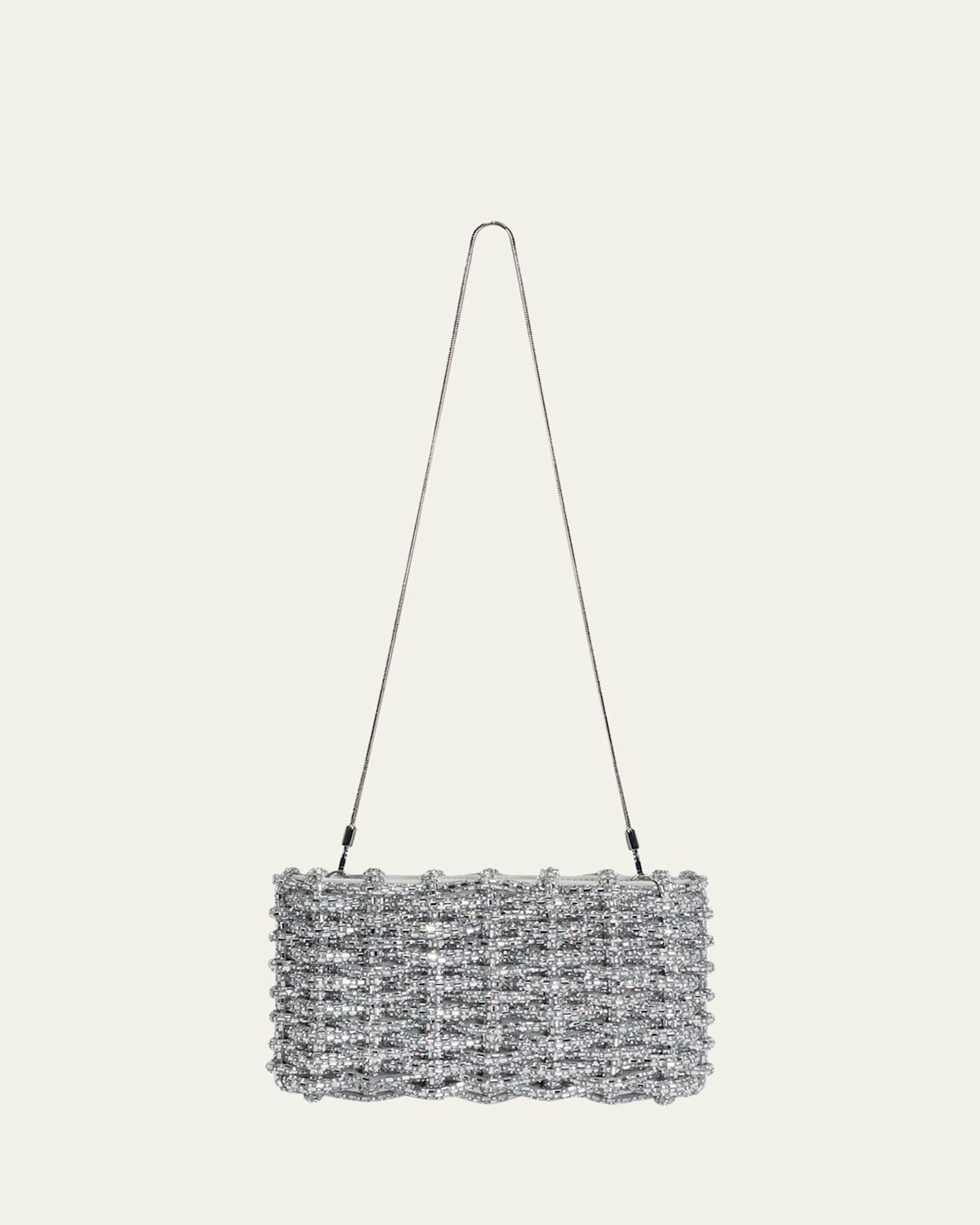 Simkhai Morgan Woven Rhinestone Clutch Bag In Silver