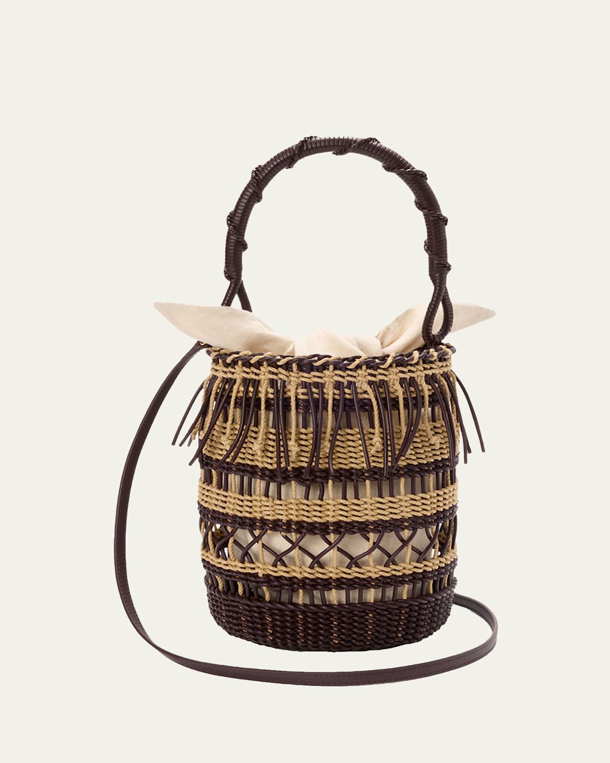 Loewe Fringes Bucket Bag In Leather & Hemp